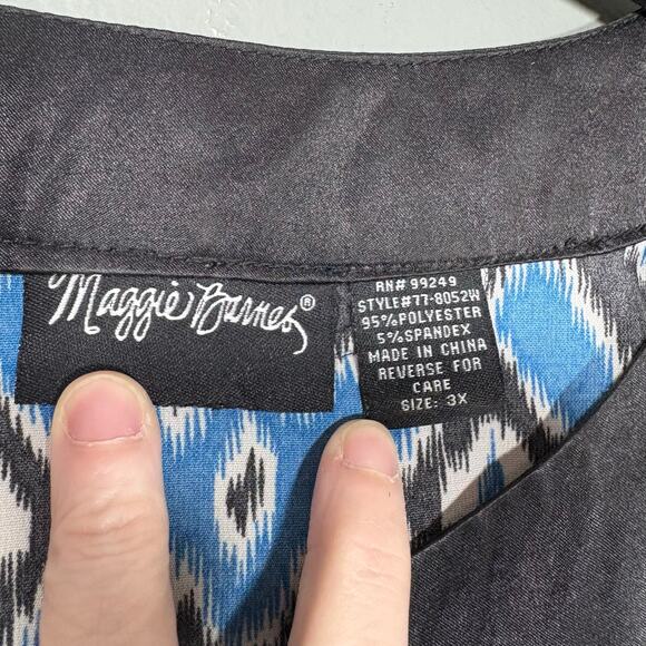 Maggie Barnes Blue & Black Ikat Kaftan Style Tunic Top - 3X - Women's Plus Size - Picture 4 of 5